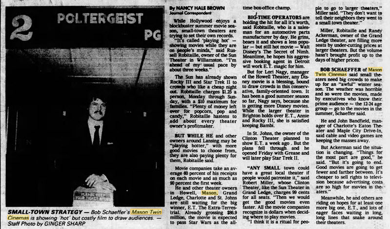Mason Twin Cinema (Plaza Cinema 1 and 2) - Article From Aug 1 1982